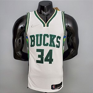 Regata Basquete NBA Milwaukee Bucks antetokounmpo 34 Branca Edição Jogador Silk 2022
