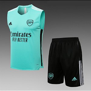 Kit Treino Conjunto Arsenal Verde Água Regata E Short  Masculino 2021 / 2022