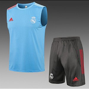 Kit Treino Conjunto Real Madrid Azul Marinho Regata E Short Masculino 2021 / 2022