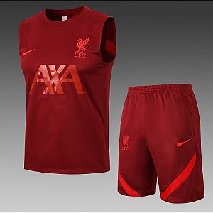 Kit Treino Conjunto Liverpool Vermelho Regata E Short Masculino 2021 / 2022