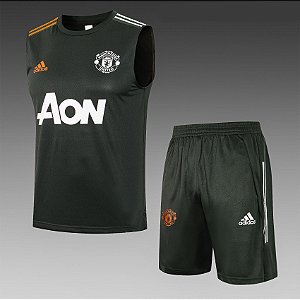 Kit Treino Conjunto Manchester United Verde Musgo Regata E Short Masculino 2021 / 2022