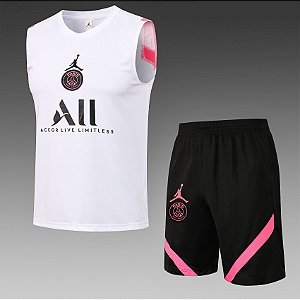 Kit Treino Conjunto Psg Branco E Preto Regata E Short Masculino 2021 / 2022