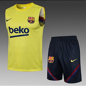 Kit Treino Conjunto Barcelona Amarelo Regata E Short Masculino 2021 / 2022