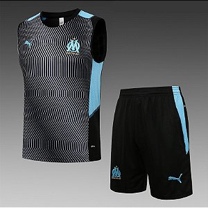 Kit Treino Conjunto Olympique de Marseille Cinza Regata E Short Masculino 2021 / 2022