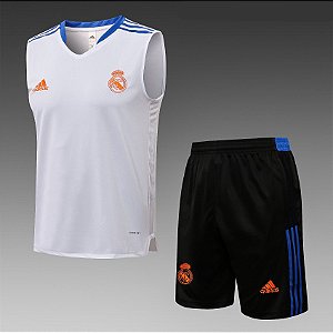 Kit Treino Conjunto Real Madrid Branco Regata E Short Masculino 2021 / 2022