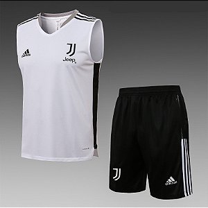 Kit Treino Conjunto Juventus Branco E Preto Regata E Short Masculino 2021 / 2022