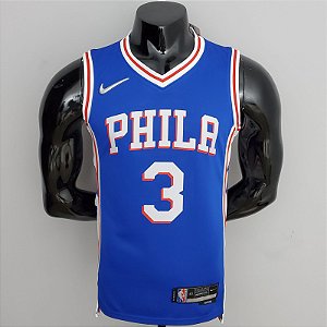 Regata Basquete NBA Philadelphia 76ers 75º aniversário Azul Iverson 3 Edição Jogador Silk