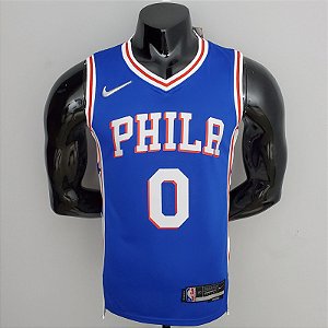 Regata Basquete NBA Philadelphia 76ers 75º aniversário Azul Maxey 0 Edição Jogador Silk