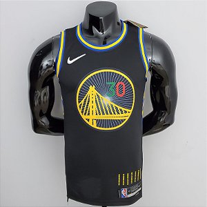 Regata Basquete NBA Golden State Warriors 75º aniversário Curry 30 Preta Edição Jogador Silk