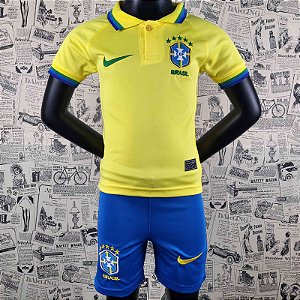 Novo Kit Infantil Brasil Edição Especial Amarelo Camisa e Short 2022 / 2023