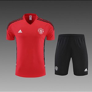 Kit Treino Conjunto Manchester United Vermelho E Preto Treino manga curta 2022 / 2023