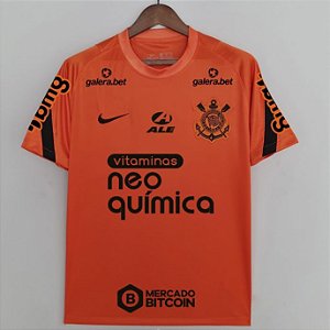 Nova Camisa Corinthians Pré-Match Laranja com Todos patrocínios torcedor masculina 2022 / 2023