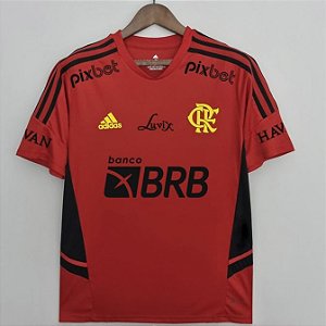 Nova Camisa Flamengo Treino Vermelha com todos Patrocínios Torcedor Masculina 2022 / 2023