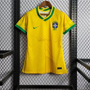 Nova Camisa Feminina Brasil Edição Cristo Redentor Amarela 2022 / 2023