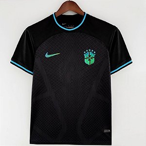 Nova Camisa Brasil Treino Preta E Vermelha Torcedor Masculina 2022