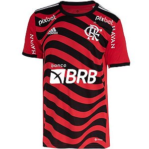 Nova Camisa Flamengo 3 Vermelha E Preta com todos Patrocínios Torcedor Masculina 2022 / 2023