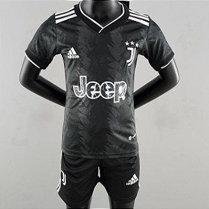 Novo Kit Infantil Juventus 2 Preto Camisa e Short  2022 / 2023