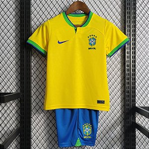 Novo Kit Infantil Brasil 1 Amarela Camisa e Short 2022 / 2023