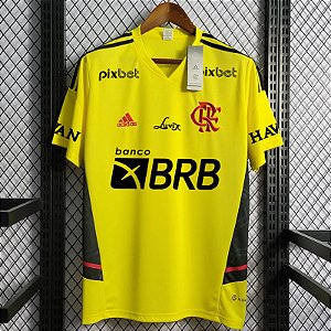 Nova Camisa Flamengo Treino Amarela com todos Patrocínios Torcedor Masculina 2022 / 2023