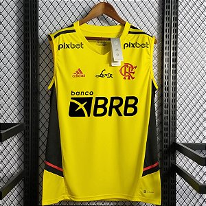 Nova Regata Flamengo Treino Amarela Com Todos Patrocínios Masculina 2022 / 2023