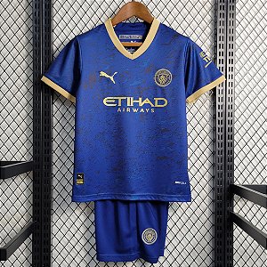 Kit Infantil Manchester City Azul Camisa e Short  2023 / 2024