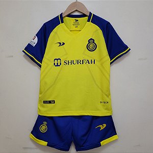 Novo Kit Infantil Al-Nassr 1 Camisa e Short 2022 / 2023 - CRISTIANO RONALDO CR7