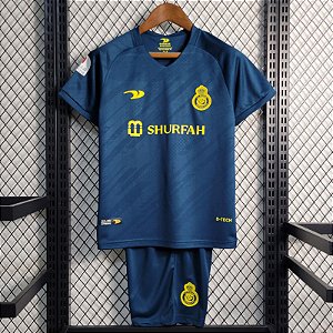Novo Kit Infantil Al-Nassr Azul Camisa e Short 2022 / 2023 - CRISTIANO RONALDO CR7