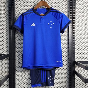 Novo Kit Infantil Cruzeiro 1 Azul Camisa e Short  2023 / 2024
