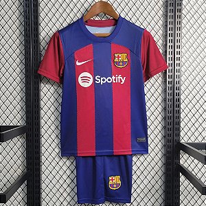 Novo Kit Infantil Barcelona 1 Camisa e Short 2023 / 2024