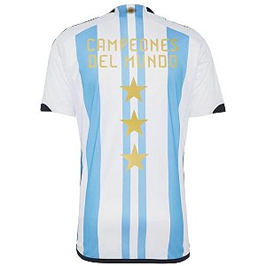 Nova Camisa Argentina 1 Estampa Campeão do Mundo Com Patch Campeão Do Mundo Torcedor Masculina 2022