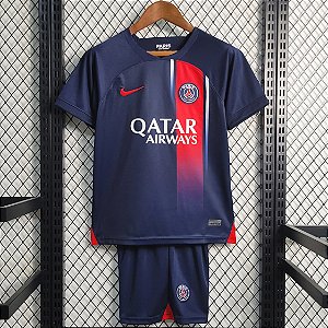 Novo Kit Infantil PSG 1 Azul Camisa e Short  2023 / 2024