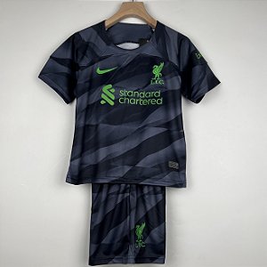 Kit Infantil Liverpool Goleiro Preto Camisa e Short  2023 / 2024