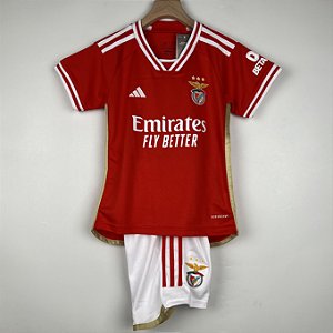 Novo Kit Infantil Benfica 1 Vermelho E Branco Camisa e Short 2023 / 2024