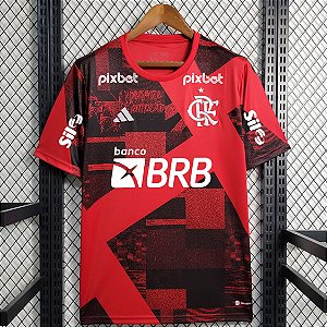 Nova Camisa Flamengo Pré-Jogo com todos Patrocínios Torcedor Masculina 2023 / 2024