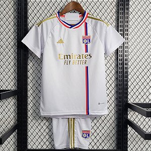 Novo Kit Infantil Lyon 1 Branco Camisa e Short  2023 / 2024