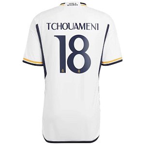 Nova Camisa Real Madrid 1 Tchouaméni 18 Torcedor 2023 / 2024