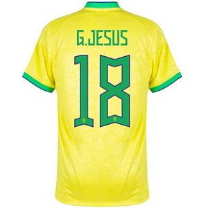 Nova Camisa Brasil 1 Amarela G.Jesus 18 Torcedor 2022 / 2023