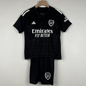 Novo Kit Infantil Arsenal Goleiro Preto Camisa e Short  2023 / 2024
