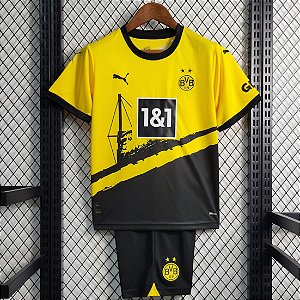 Novo Kit Infantil Borussia Dortmund 1 Camisa e Short  2023 / 2024