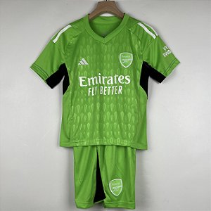 Novo Kit Infantil Arsenal Goleiro Verde Camisa e Short  2023 / 2024