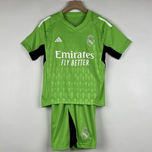 Novo Kit Infantil Real Madrid Goleiro Verde Camisa e Short  2023 / 2024