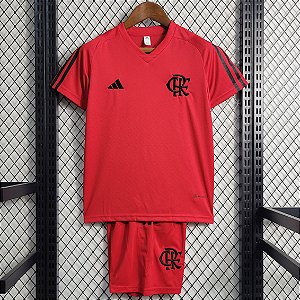Novo Kit Infantil Flamengo Treino Vermelho Camisa e Short 2023 / 2024