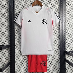 Novo Kit Infantil Flamengo Treino Branco E Vermelho Camisa e Short 2023 / 2024