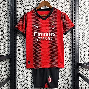 Novo Kit Infantil Milan 1 Vermelho E Preto Camisa e Short  2023 / 2024