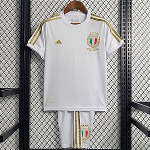 Novo Kit Infantil Itália 125 anos Branco Camisa e Short 2023 / 2024
