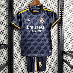 Novo Kit Infantil Real Madrid 2 Cinza Camisa e Short 2023 / 2024