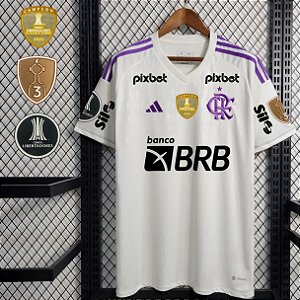 Nova Camisa Flamengo Goleiro Branca Com Patch Libertadores E Todos Patrocinios Torcedor Masculina 2023 / 2024