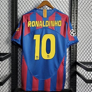Camisa Retrô Barcelona 1 Ronaldinho 10 Torcedor 2006