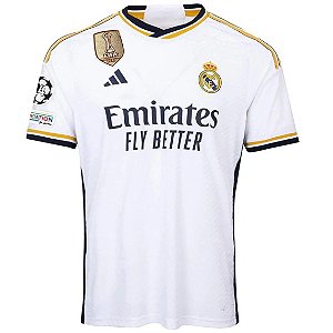 Nova Camisa Real Madrid 1 Com Patch UCL E Mundial De Clubes Torcedor Masculina 2023 / 2024