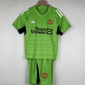 Novo Kit Infantil Manchester United Goleiro Verde Camisa e Short 2023 / 2024